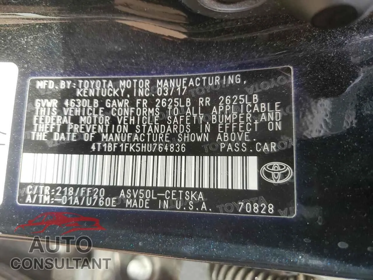 2017 TOYOTA CAMRY Damaged VIN 4T1BF1FK5HU764836 – photo 12