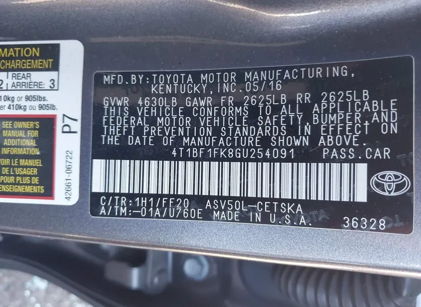 2016 TOYOTA Camry Used VIN 4T1BF1FK8GU254091 – photo 14