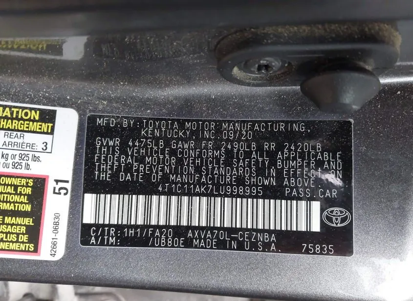 2020 TOYOTA Camry Used VIN 4T1C11AK7LU998995 – trunk area