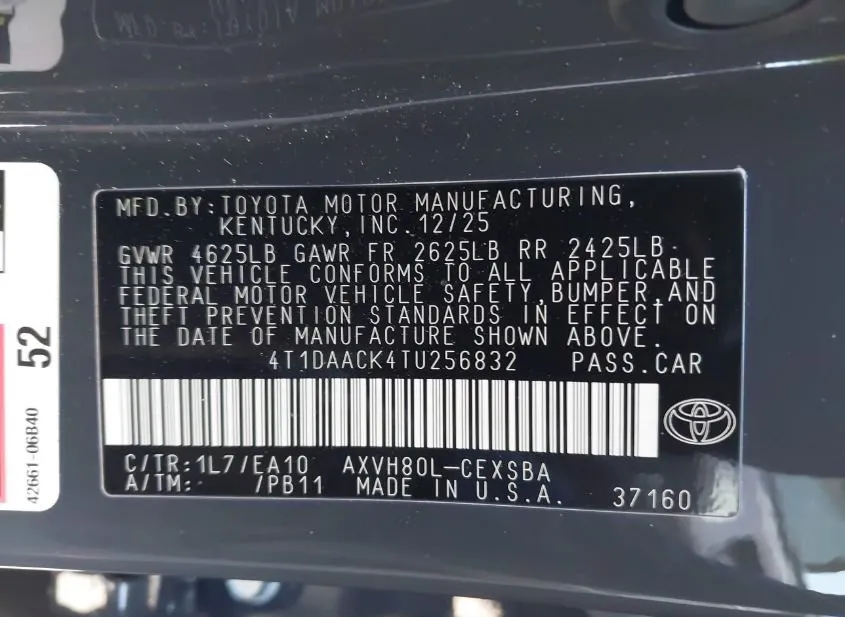 2026 TOYOTA CAMRY Used VIN 4T1DAACK4TU256832 – interior seats