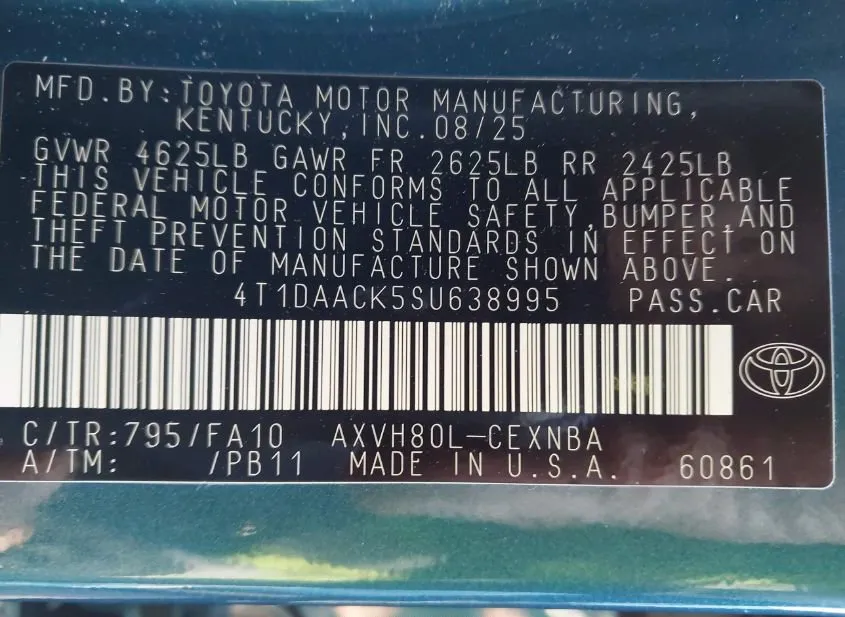2025 TOYOTA Camry Used VIN 4T1DAACK5SU638995 – engine bay