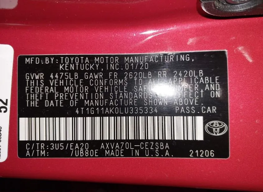 2020 TOYOTA Camry Used VIN 4T1G11AK0LU335334 – photo 18
