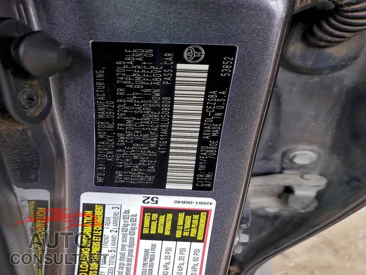 2020 TOYOTA CAMRY Damaged VIN 4T1G11AK8LU508808 – photo 12