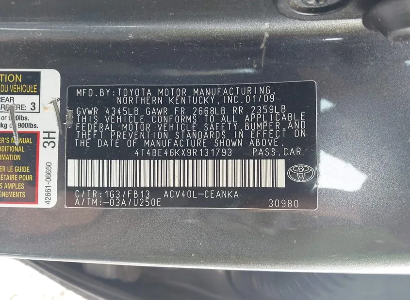 2009 TOYOTA Camry Used VIN 4T4BE46KX9R131793 – side profile