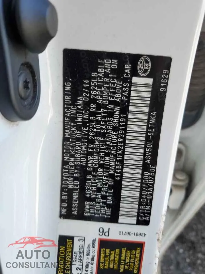 2014 TOYOTA CAMRY Damaged VIN 4T4BF1FK2ER391191 – photo 12