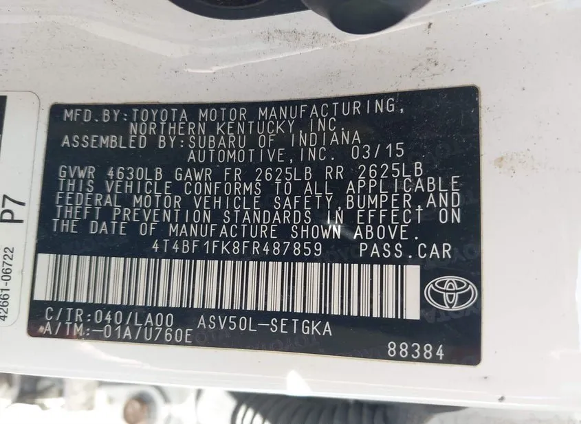 2015 TOYOTA Camry Used VIN 4T4BF1FK8FR487859 – rear exterior