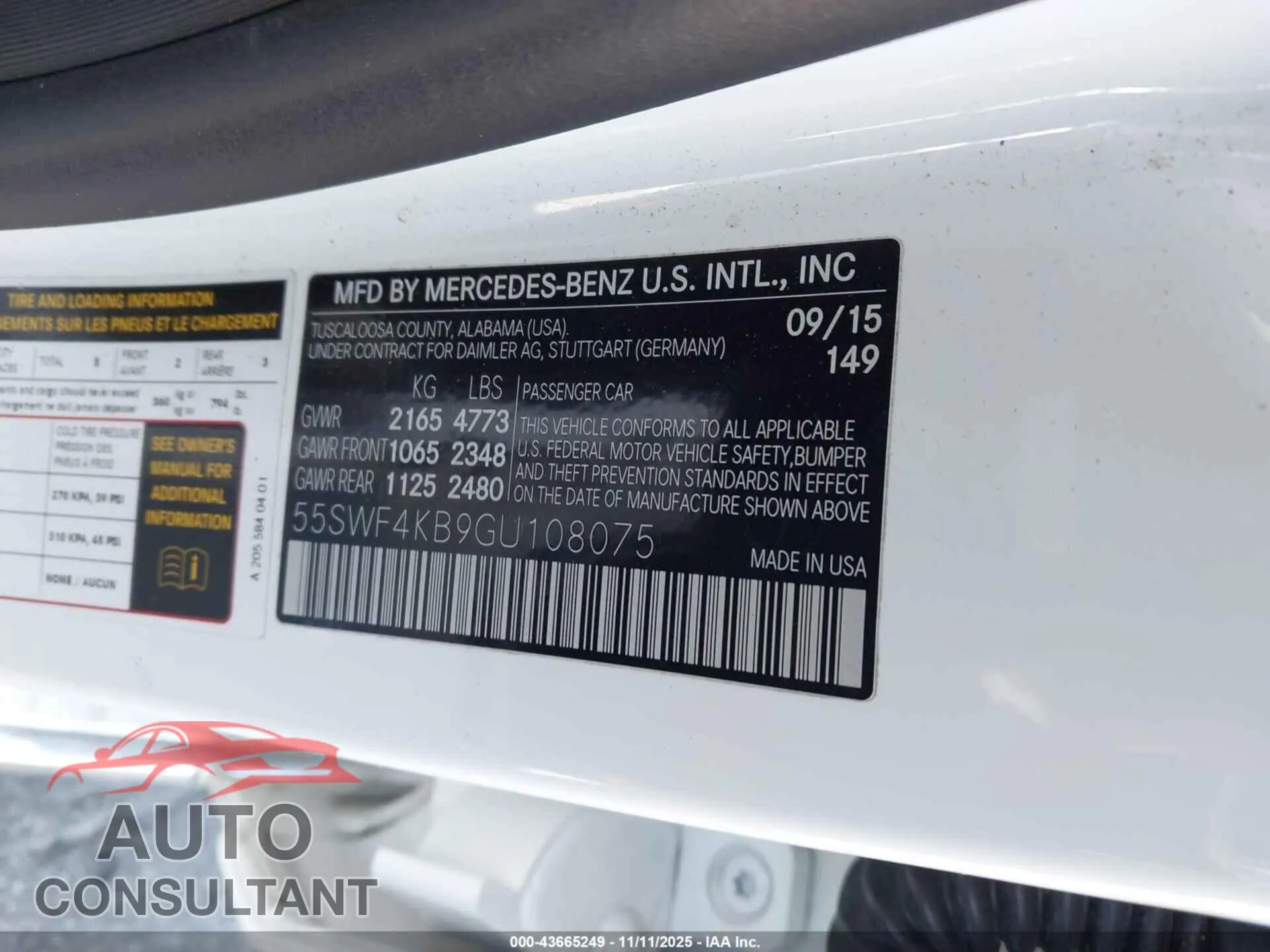 2016 MERCEDES-BENZ C 300 Damaged VIN 55SWF4KB9GU108075 – trunk area