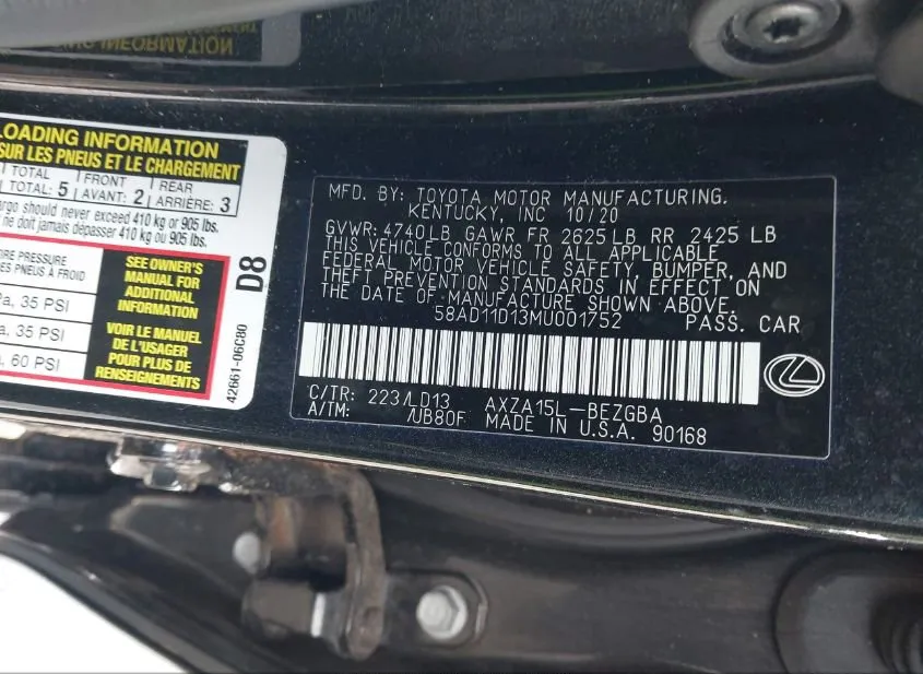 2021 LEXUS ES Used VIN 58AD11D13MU001752 – dashboard
