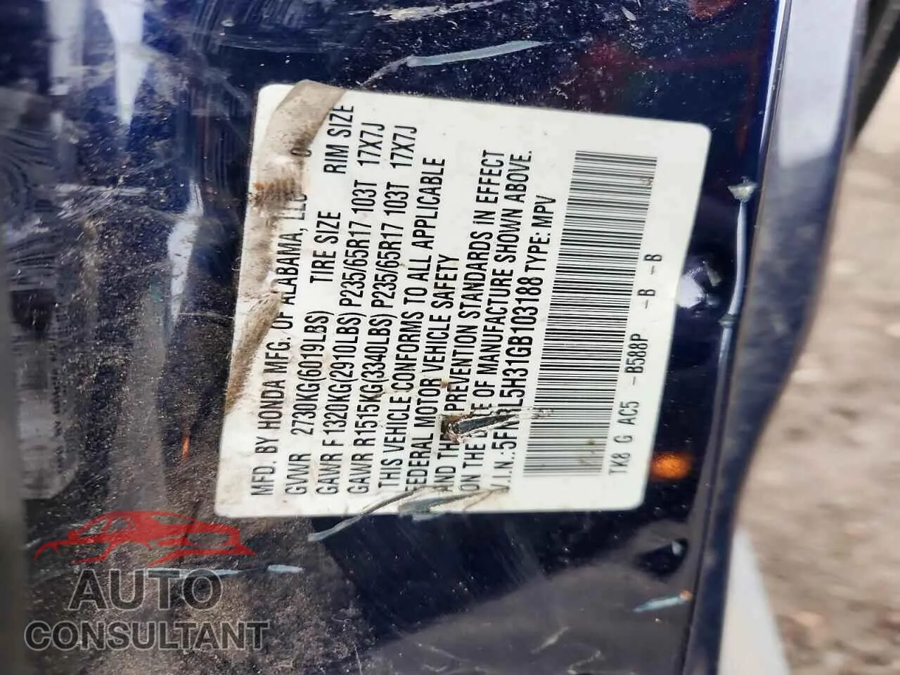 2016 HONDA ODYSSEY Damaged VIN 5FNRL5H31GB103188 – photo 13