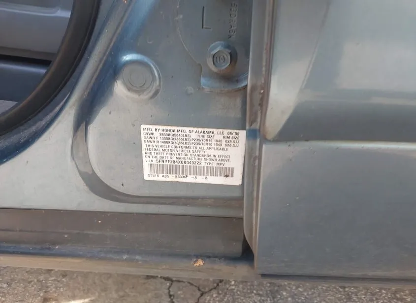 2006 HONDA Pilot Used VIN 5FNYF284X6B049222 – odometer reading