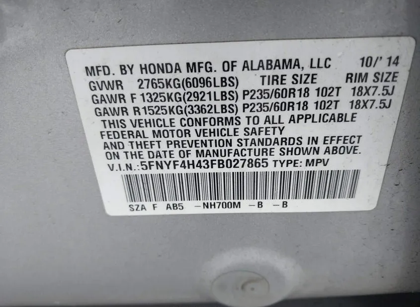 2015 HONDA Pilot Used VIN 5FNYF4H43FB027865 – photo 14