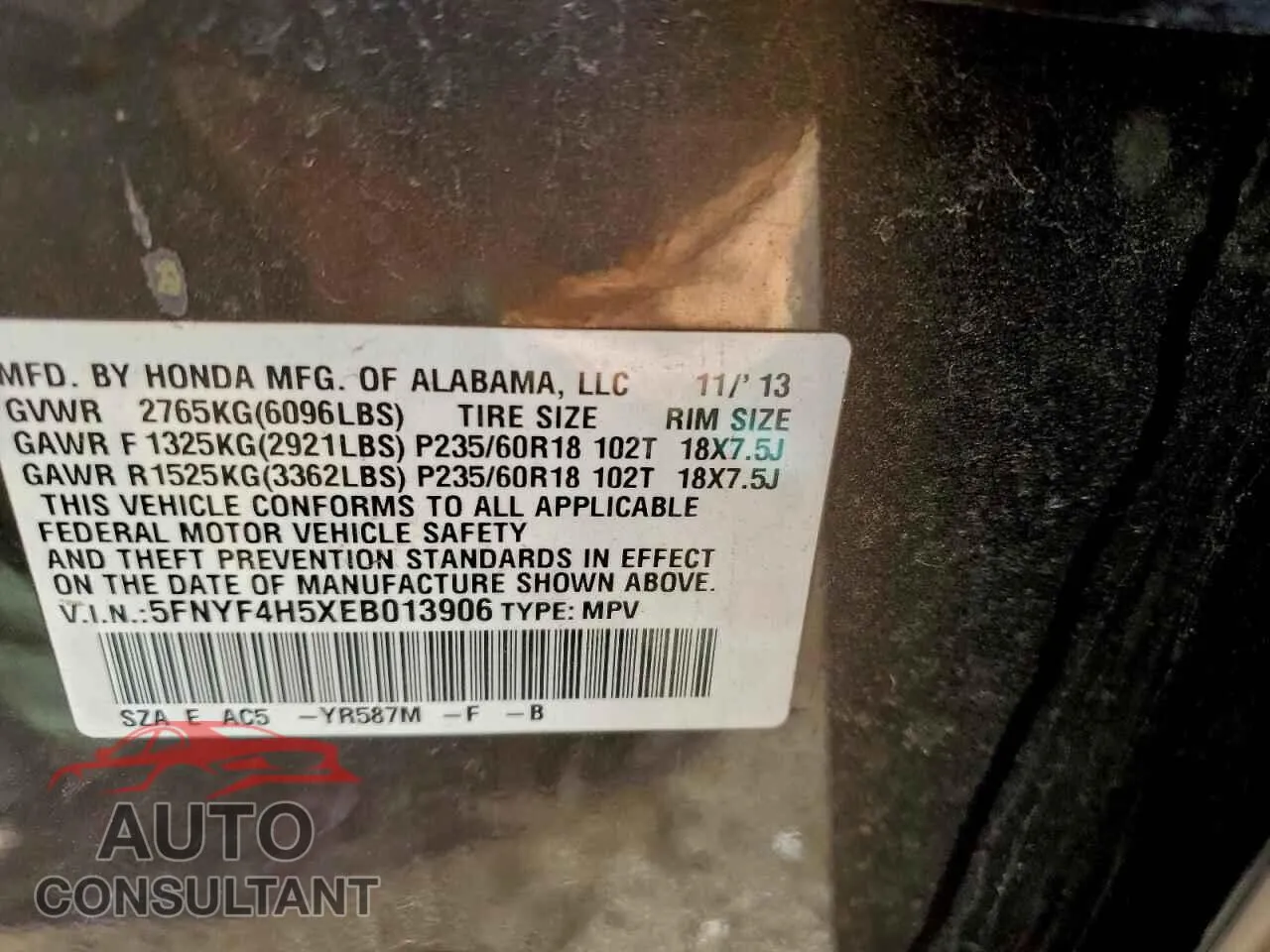 2014 HONDA PILOT Damaged VIN 5FNYF4H5XEB013906 – photo 13