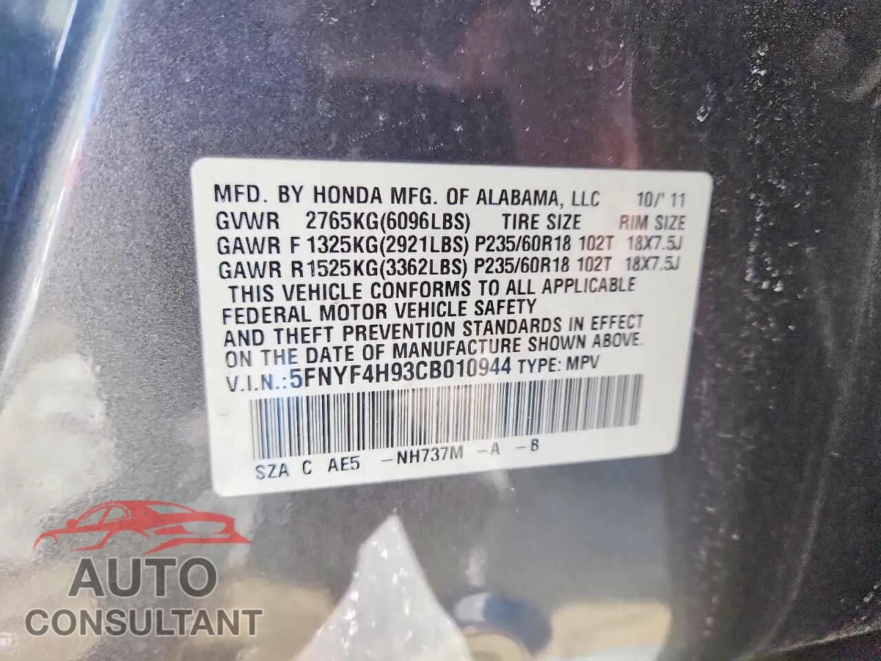 2012 HONDA PILOT Damaged VIN 5FNYF4H93CB010944 – photo 13