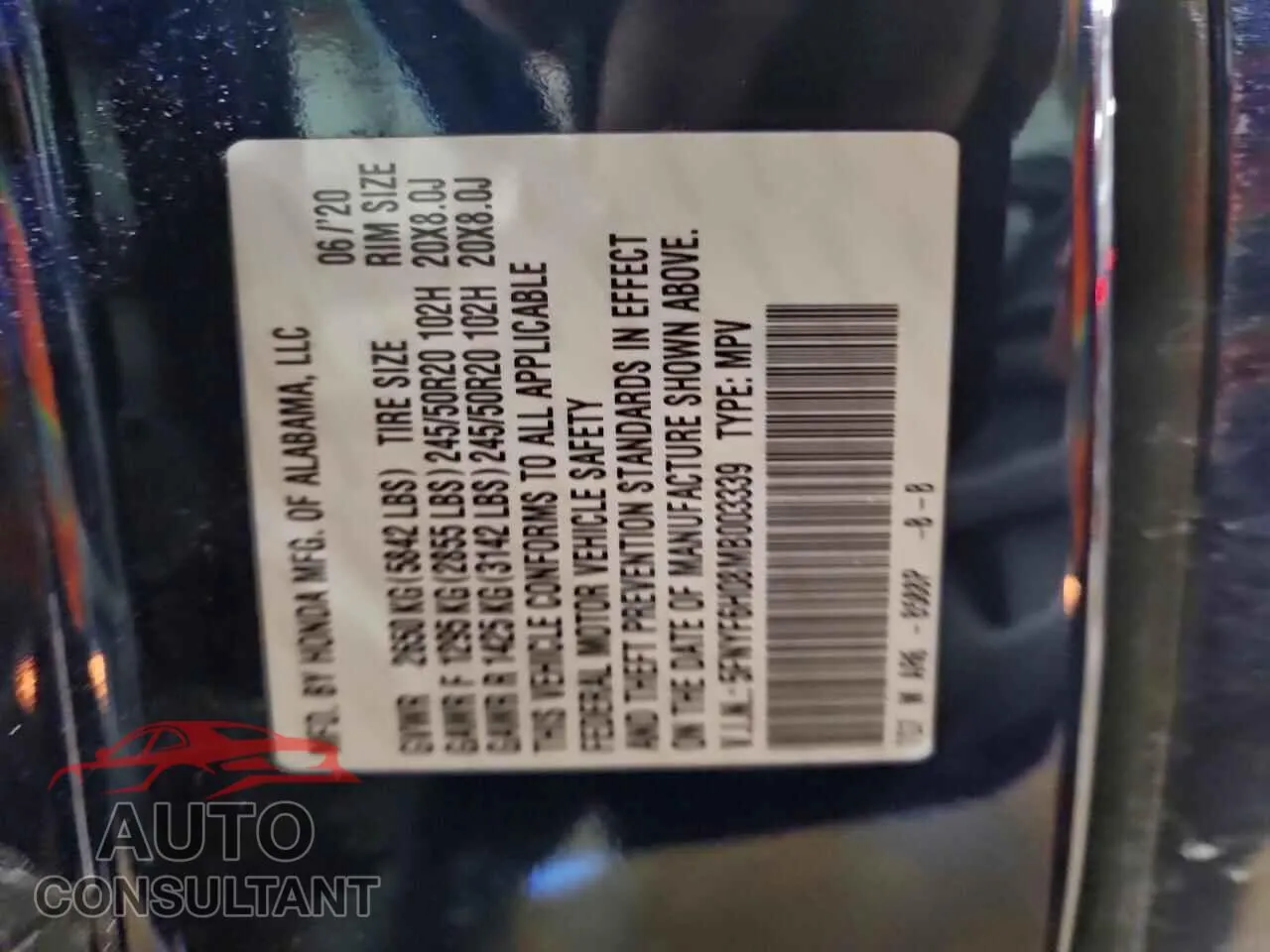 2021 HONDA PILOT Damaged VIN 5FNYF6H08MB003339 – photo 13