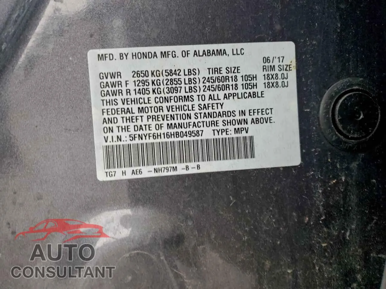 2017 HONDA PILOT Damaged VIN 5FNYF6H16HB049587 – photo 13