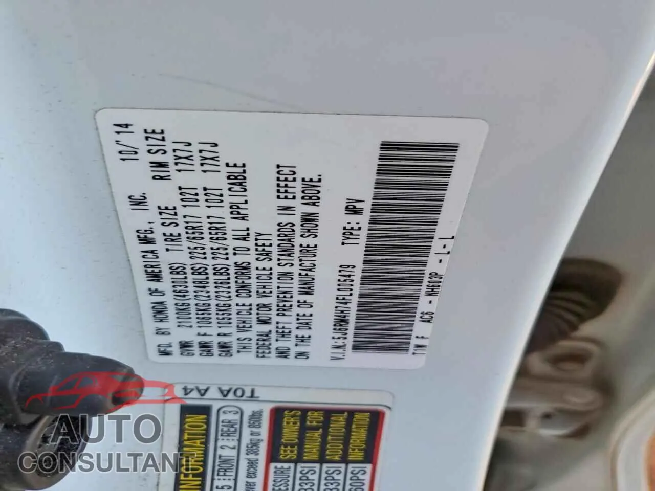 2015 HONDA CRV Damaged VIN 5J6RM4H74FL005479 – photo 12