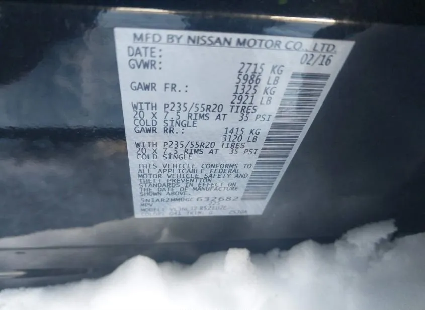 2016 NISSAN Pathfinder Used VIN 5N1AR2MM0GC632682 – undercarriage