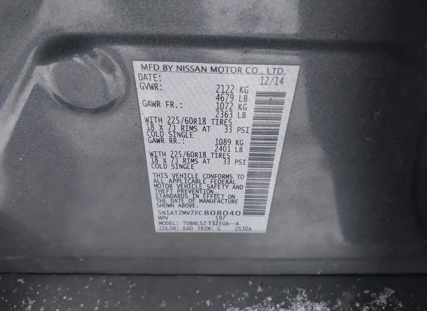 2015 NISSAN Rogue Used VIN 5N1AT2MV7FC808040 – odometer reading