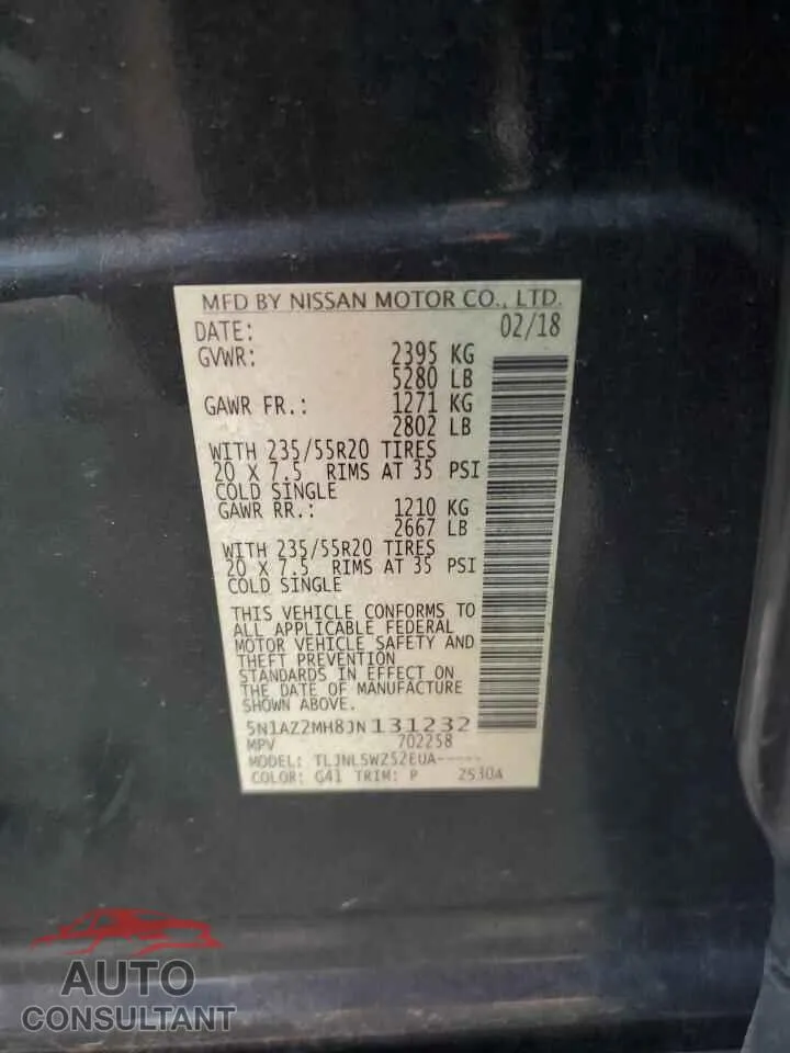 2018 NISSAN MURANO Damaged VIN 5N1AZ2MH8JN131232 – photo 14