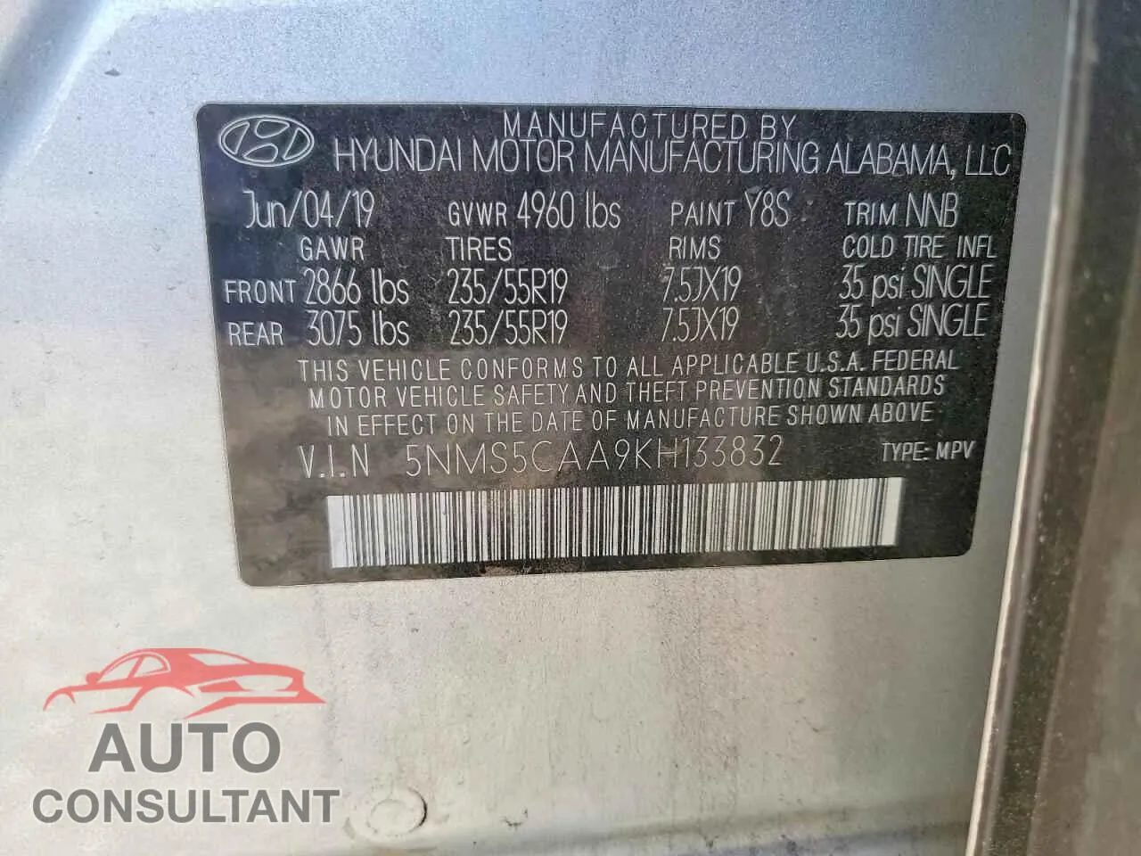2019 HYUNDAI SANTA FE Damaged VIN 5NMS5CAA9KH133832 – photo 13