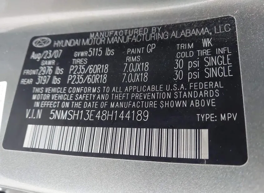 2008 HYUNDAI Santa Fe Used VIN 5NMSH13E48H144189 – photo 12