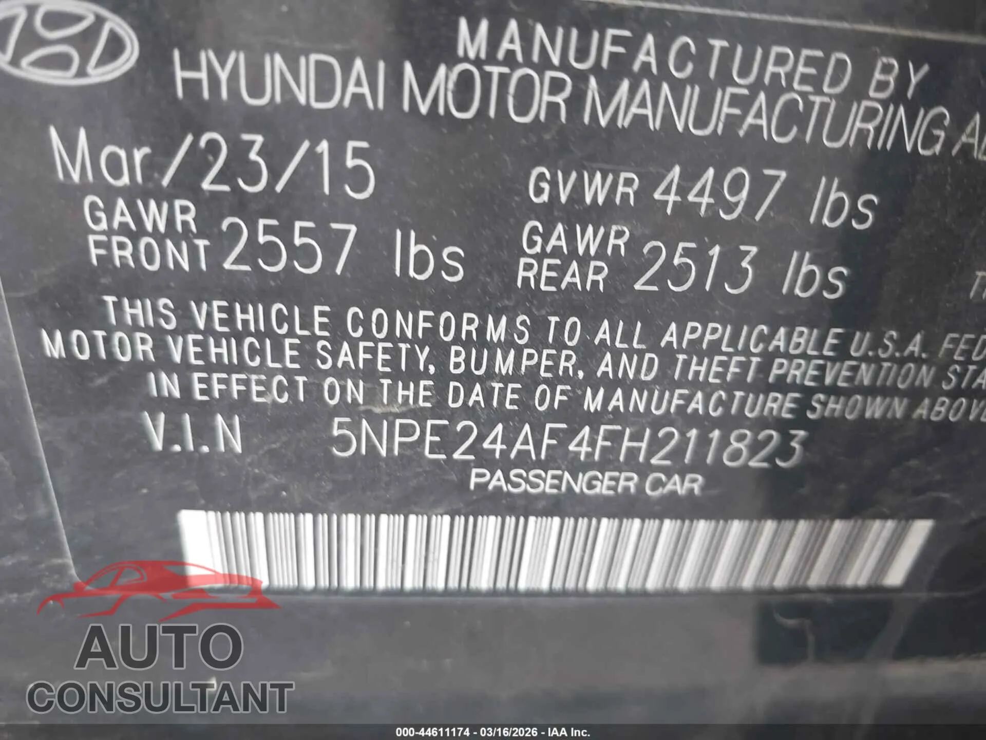 2015 HYUNDAI SONATA Used VIN 5NPE24AF4FH211823 – trunk area