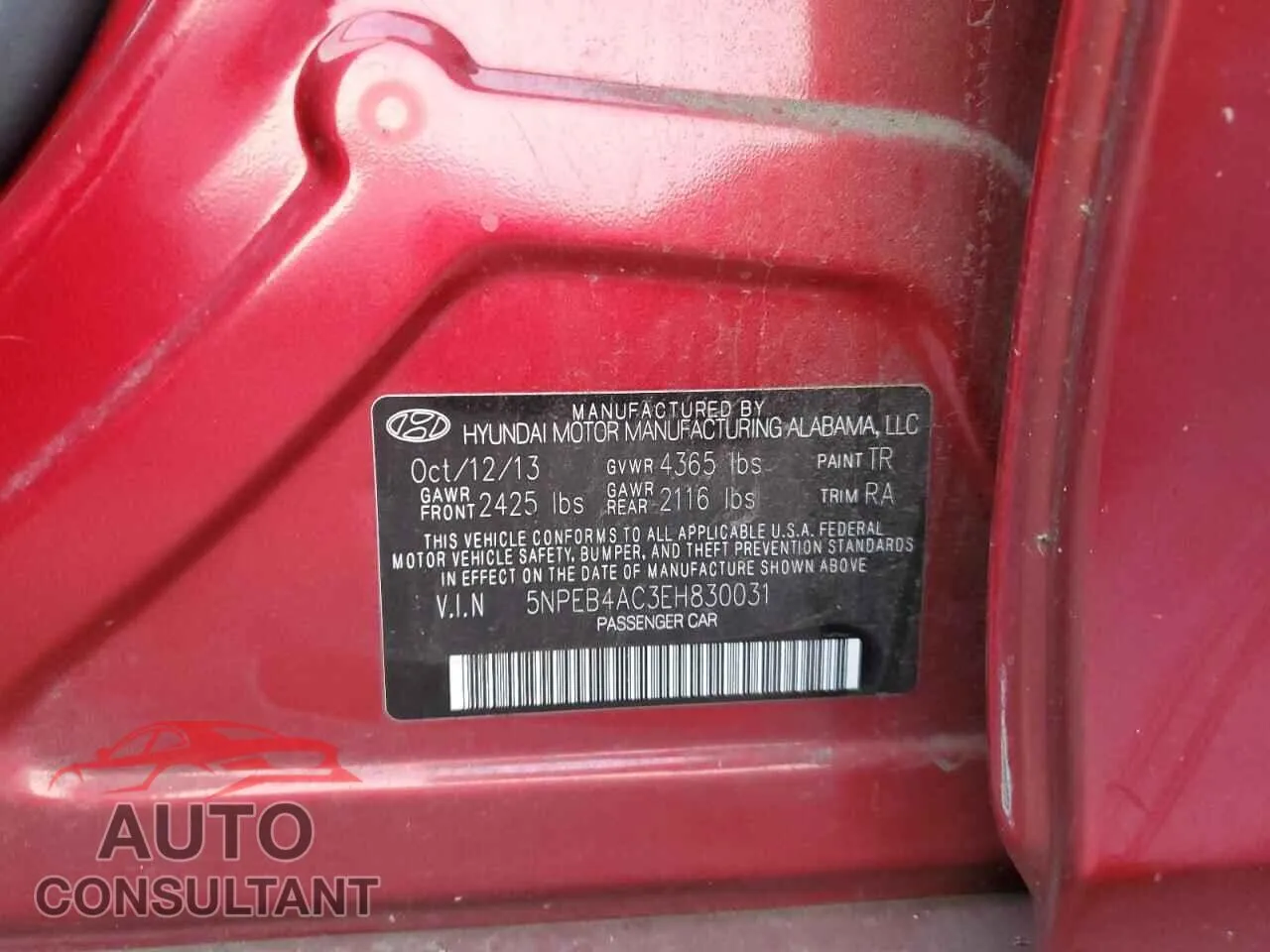 2014 HYUNDAI SONATA Damaged VIN 5NPEB4AC3EH830031 – photo 12 2014 HYUNDAI SONATA Damaged VIN 5NPEB4AC3EH830031 – photo 12