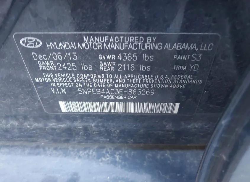 2014 HYUNDAI Sonata Used VIN 5NPEB4AC3EH863269 – undercarriage