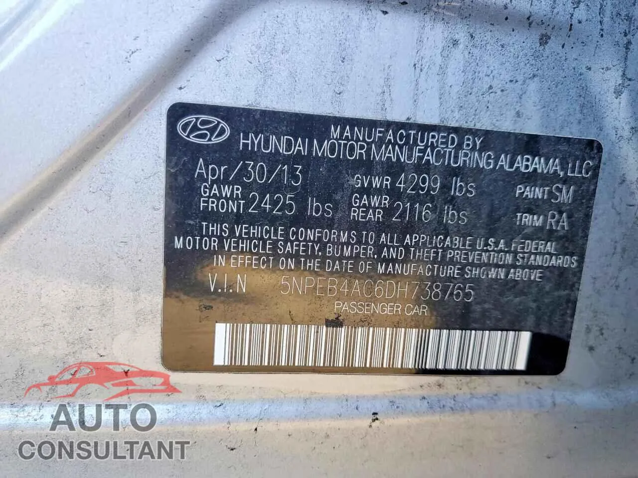2013 HYUNDAI SONATA Damaged VIN 5NPEB4AC6DH738765 – photo 12