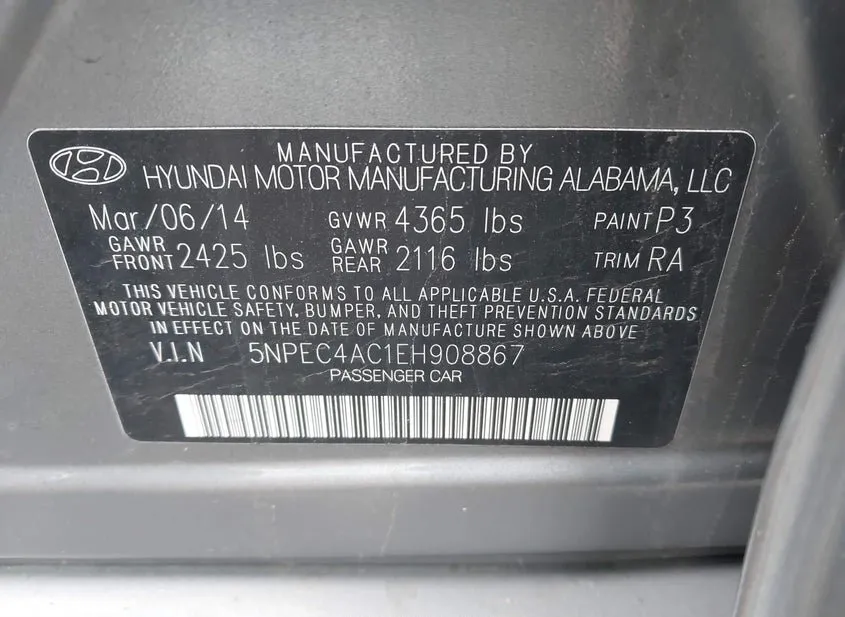 2014 HYUNDAI Sonata Used VIN 5NPEC4AC1EH908867 – undercarriage