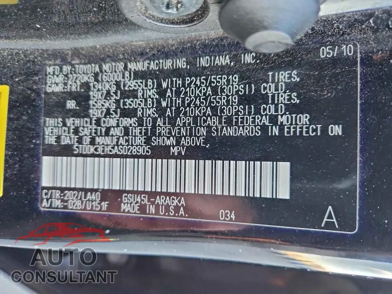 2010 TOYOTA HIGHLANDER Damaged VIN 5TDDK3EH5AS028905 – photo 13 2010 TOYOTA HIGHLANDER Damaged VIN 5TDDK3EH5AS028905 – photo 13
