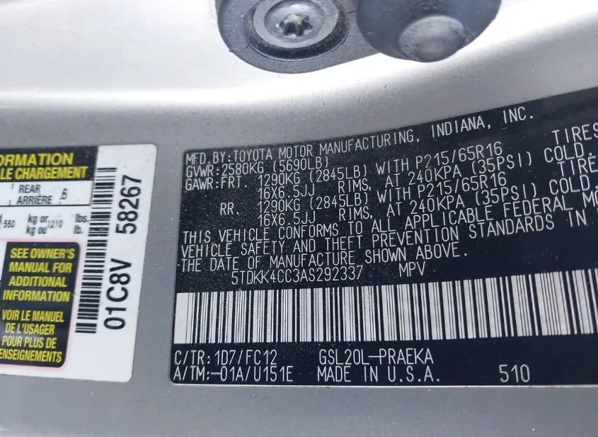 2010 TOYOTA Sienna Used VIN 5TDKK4CC3AS292337 – photo 13