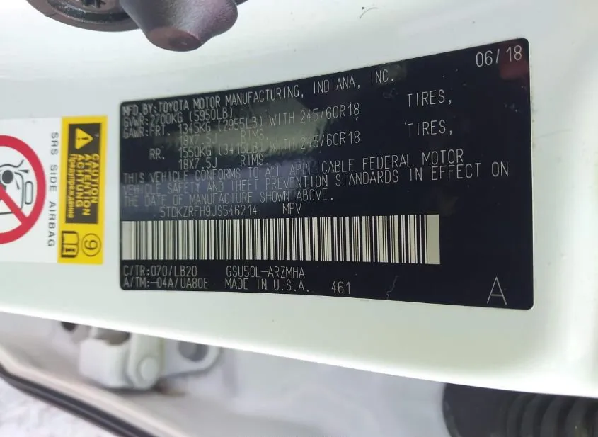 2018 TOYOTA Highlander Used VIN 5TDKZRFH9JS546214 – odometer reading