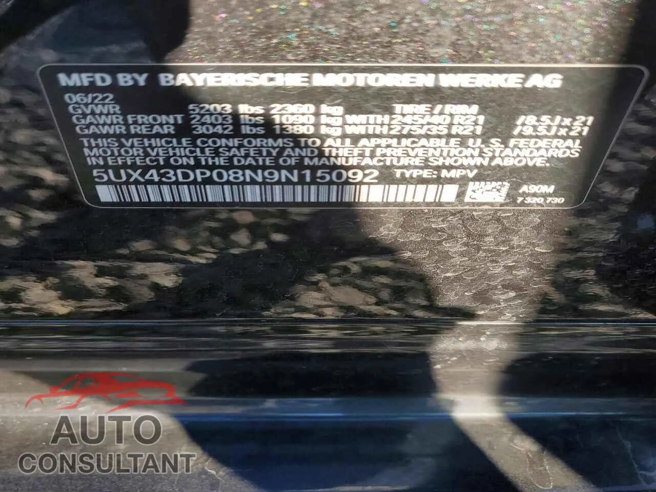 2022 BMW X3 Damaged VIN 5UX43DP08N9N15092 – photo 13