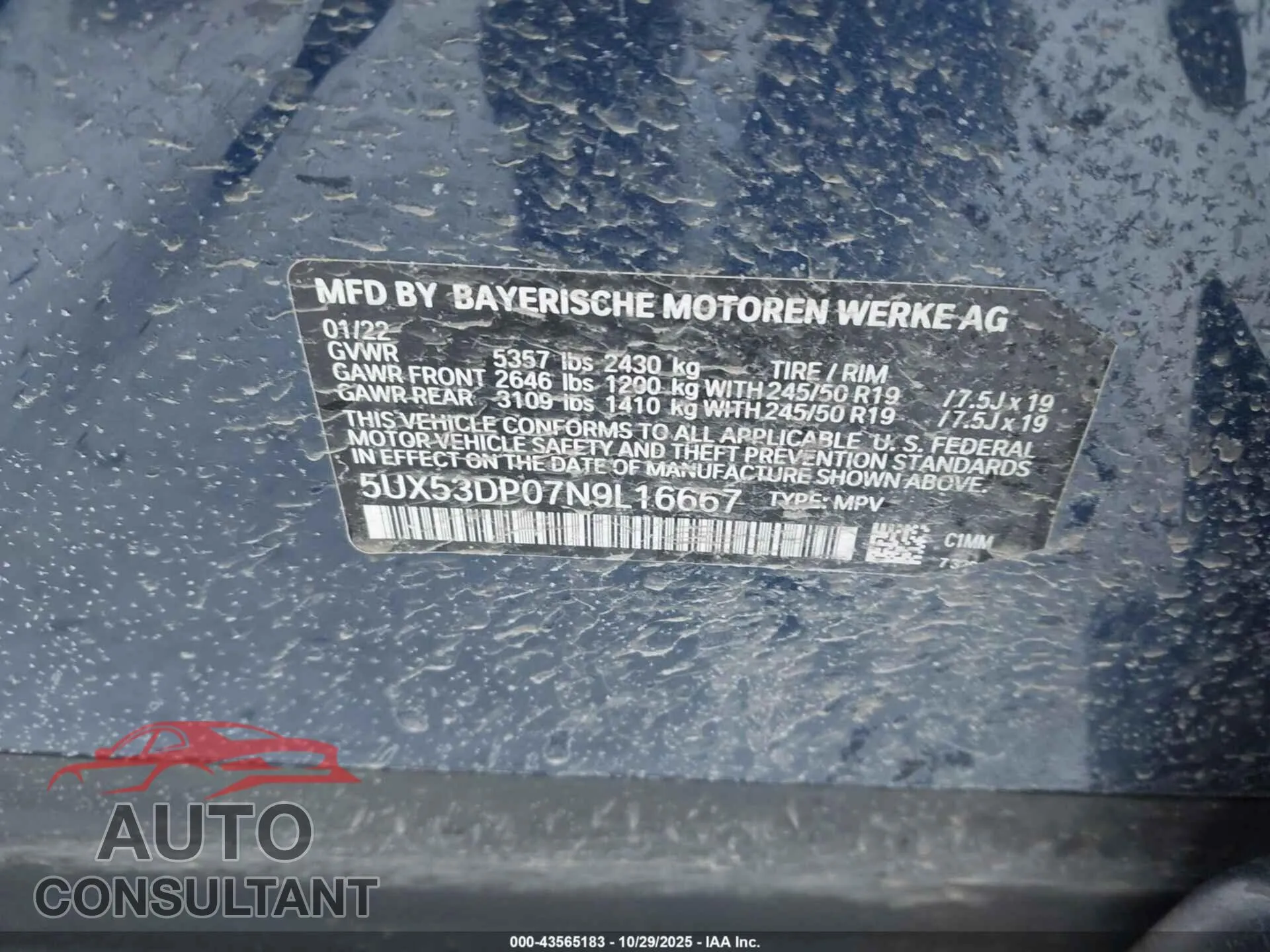 2022 BMW X3 Damaged VIN 5UX53DP07N9L16667 – trunk area 2022 BMW X3 Damaged VIN 5UX53DP07N9L16667 – trunk area
