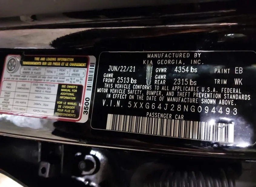 2022 KIA K5 Used VIN 5XXG64J28NG094493 – side profile