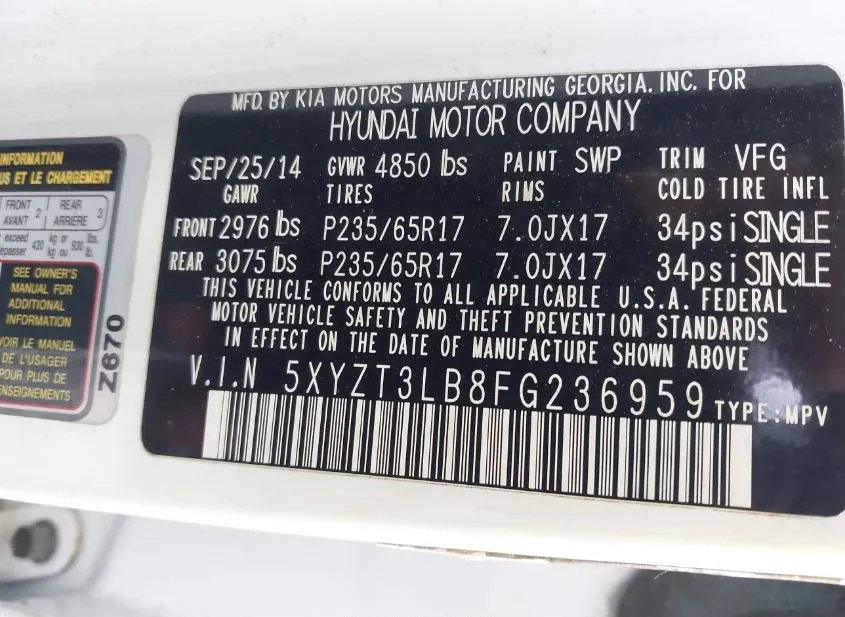 2015 HYUNDAI Santa Fe Sport Used VIN 5XYZT3LB8FG236959 – photo 23
