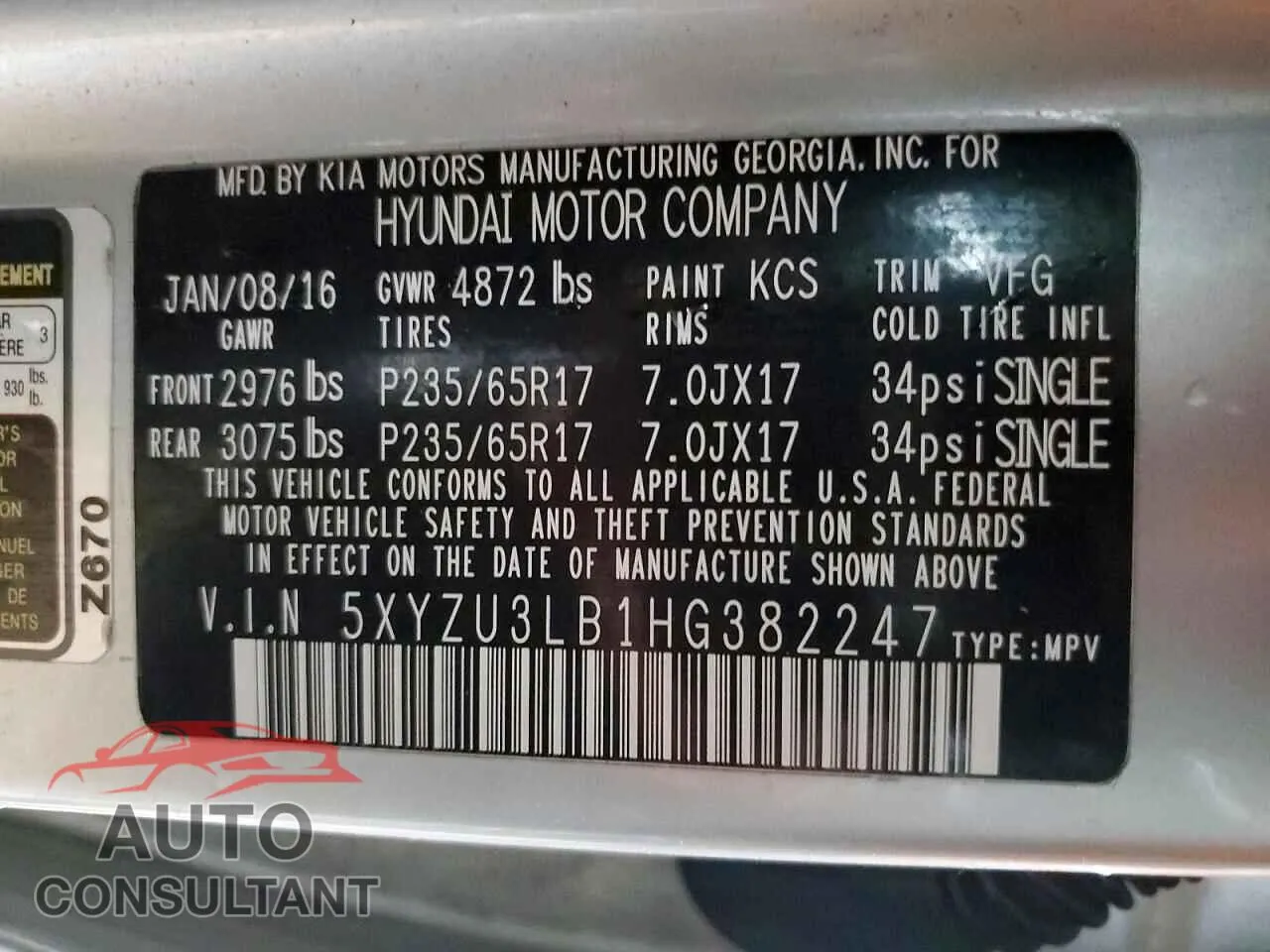 2017 HYUNDAI SANTA FE Damaged VIN 5XYZU3LB1HG382247 – photo 12