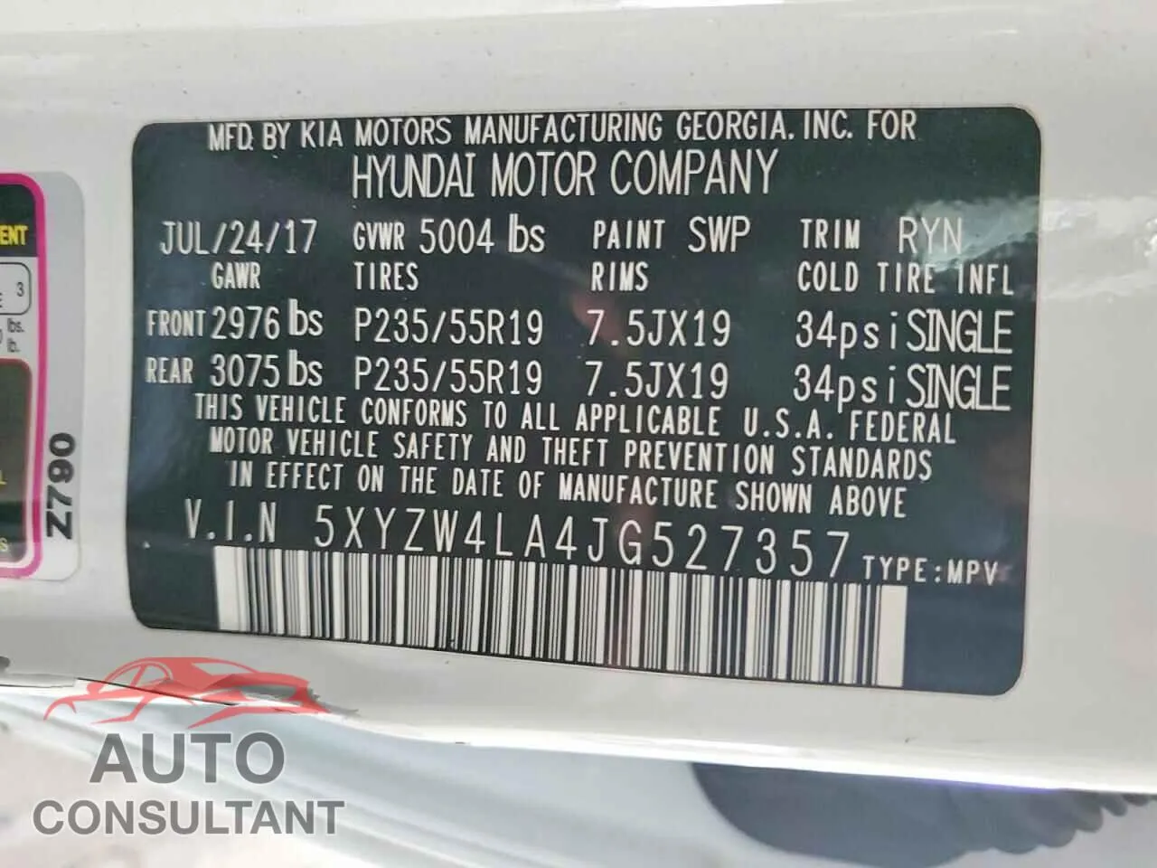 2018 HYUNDAI SANTA FE Damaged VIN 5XYZW4LA4JG527357 – photo 12