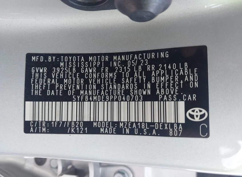 2023 TOYOTA Corolla Used VIN 5YFB4MDE9PP040703 – interior seats