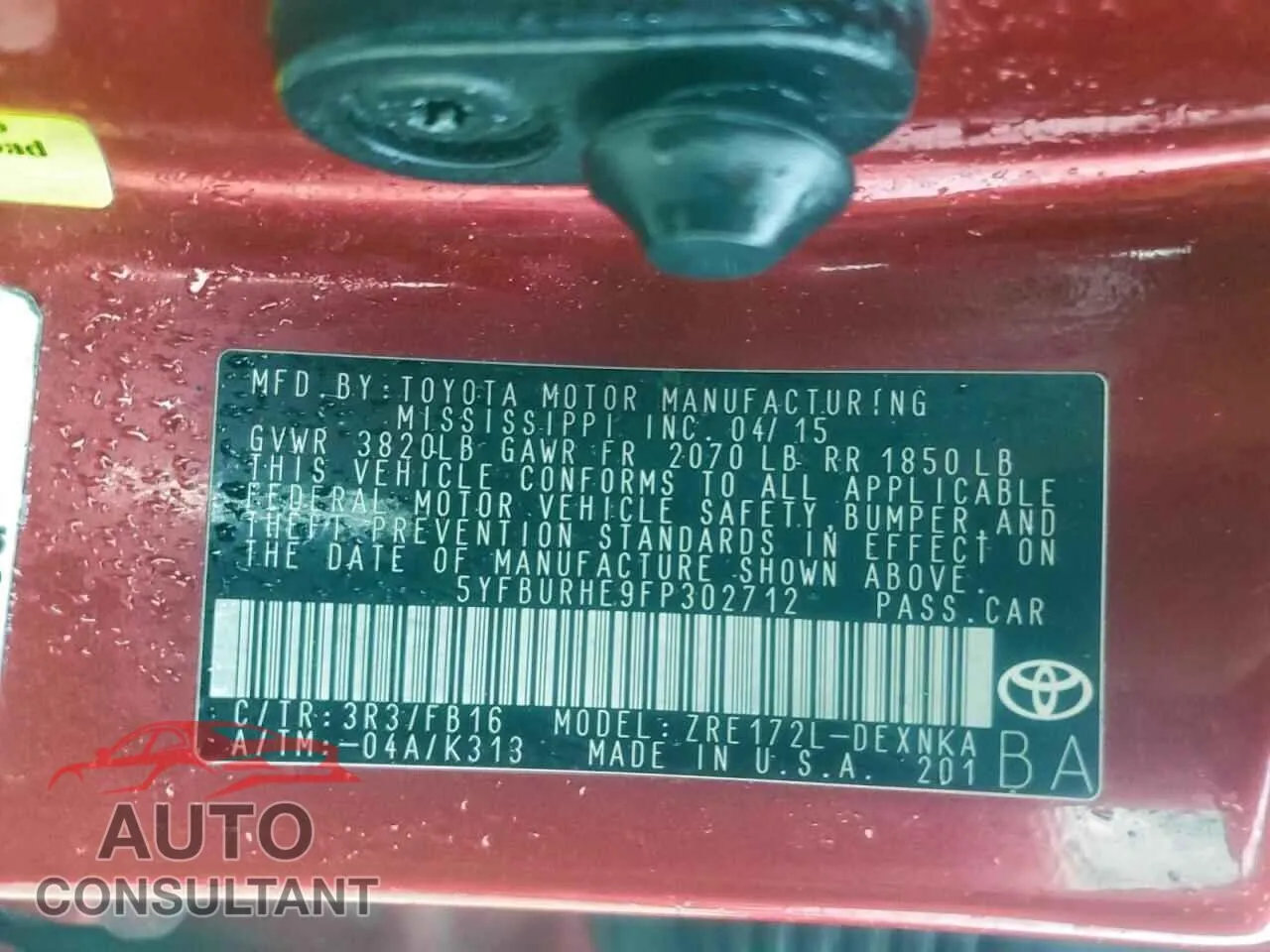 2015 TOYOTA COROLLA Damaged VIN 5YFBURHE9FP302712 – photo 12