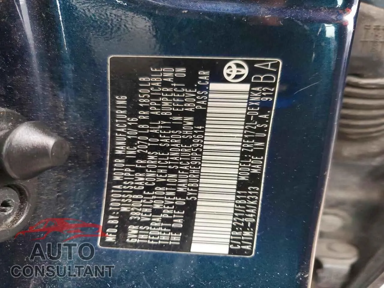 2017 TOYOTA COROLLA Damaged VIN 5YFBURHE9HP599614 – photo 12