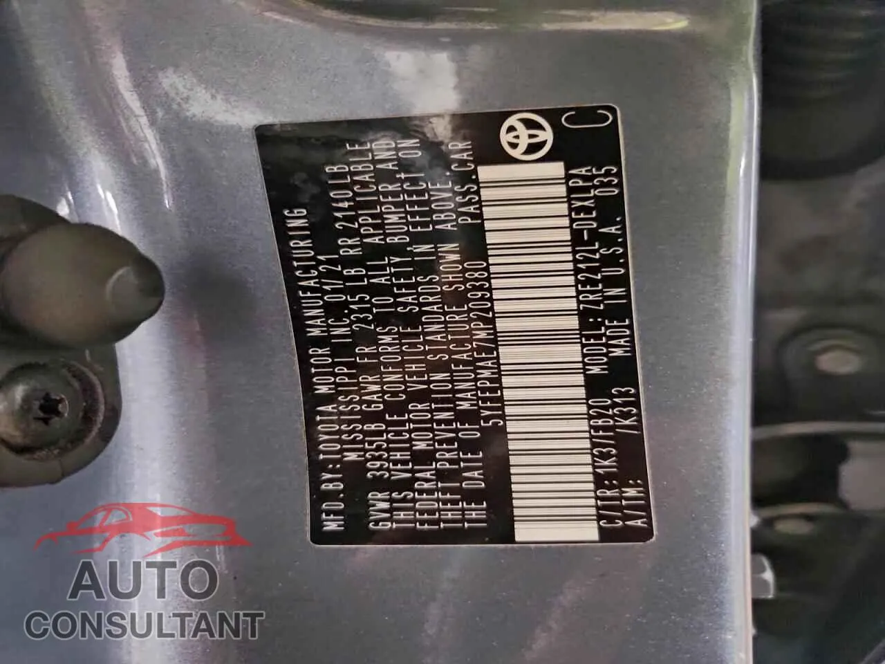 2021 TOYOTA COROLLA Damaged VIN 5YFEPMAE7MP209380 – photo 12