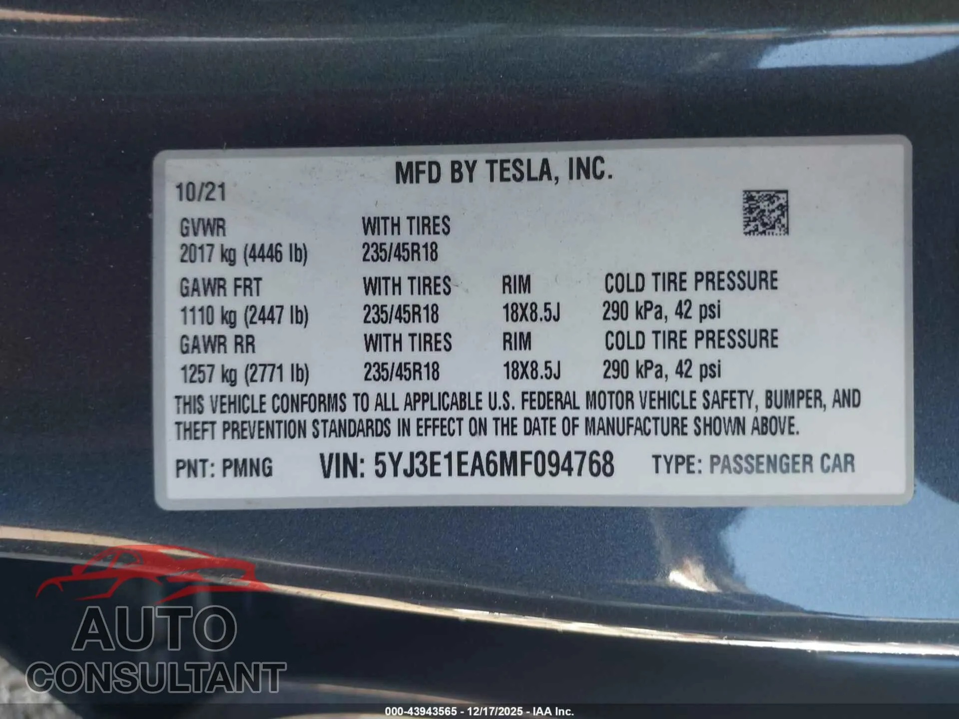 2021 TESLA MODEL 3 Damaged VIN 5YJ3E1EA6MF094768 – trunk area 2021 TESLA MODEL 3 Damaged VIN 5YJ3E1EA6MF094768 – trunk area