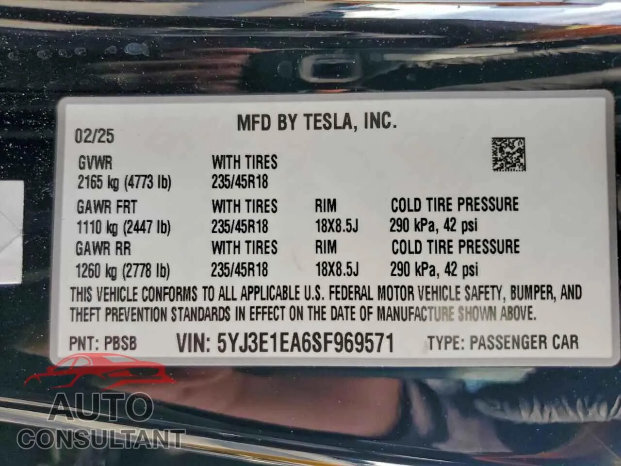 2025 TESLA MODEL 3 Damaged VIN 5YJ3E1EA6SF969571 – photo 13