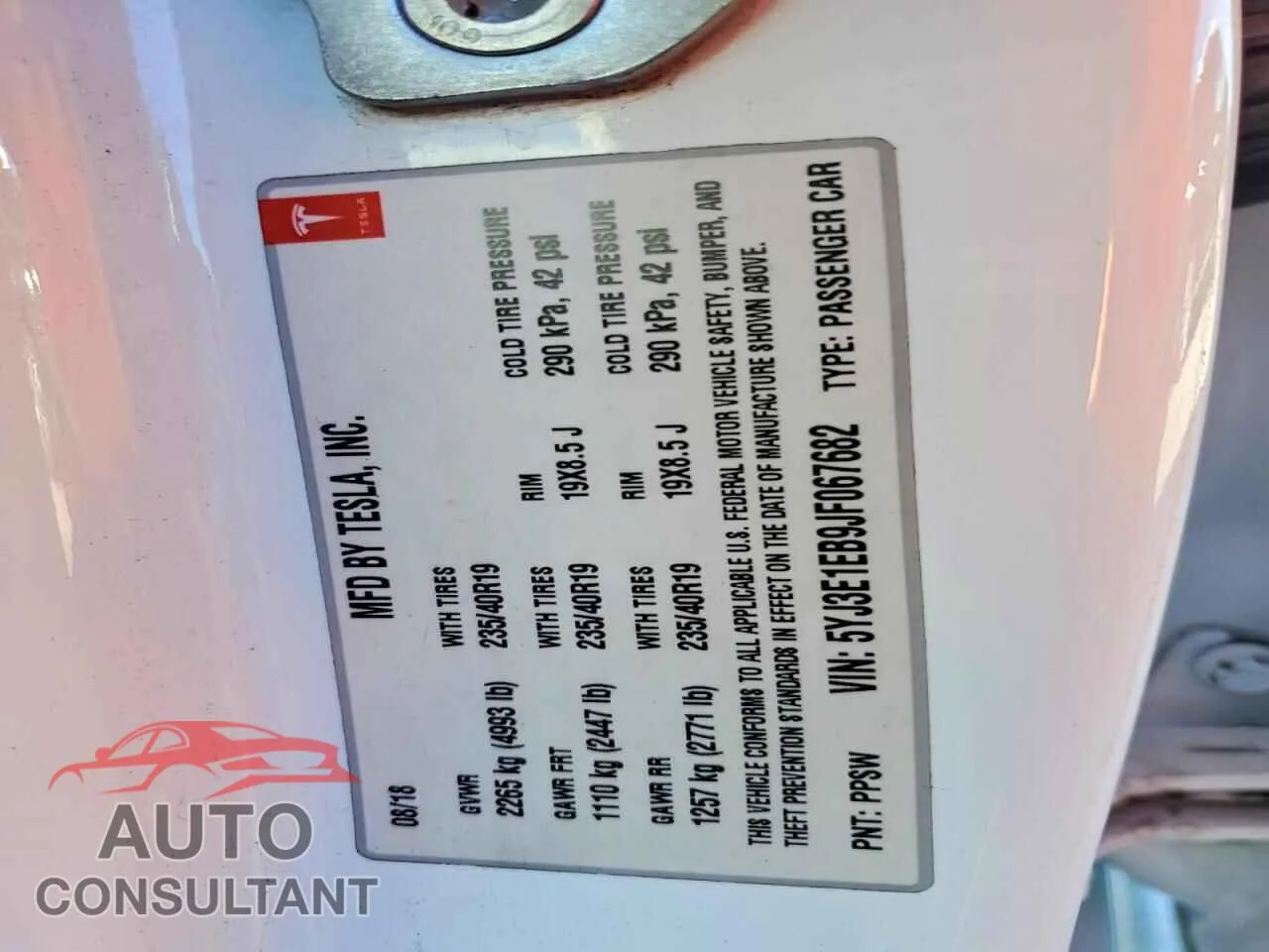 2018 TESLA MODEL 3 Damaged VIN 5YJ3E1EB9JF067682 – photo 12