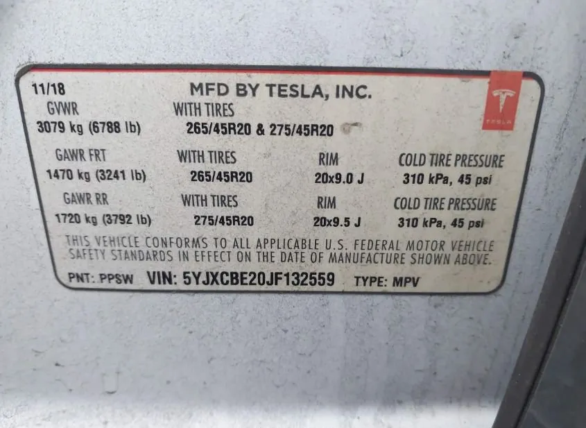 2018 TESLA Model X Used VIN 5YJXCBE20JF132559 – rear exterior 2018 TESLA Model X Used VIN 5YJXCBE20JF132559 – rear exterior