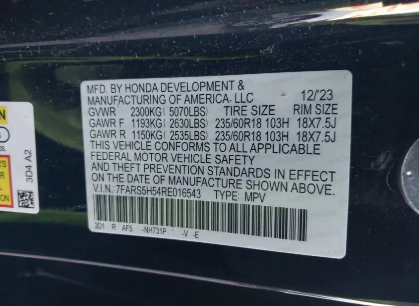 2024 HONDA CR-V Used VIN 7FARS5H54RE016543 – exterior detail