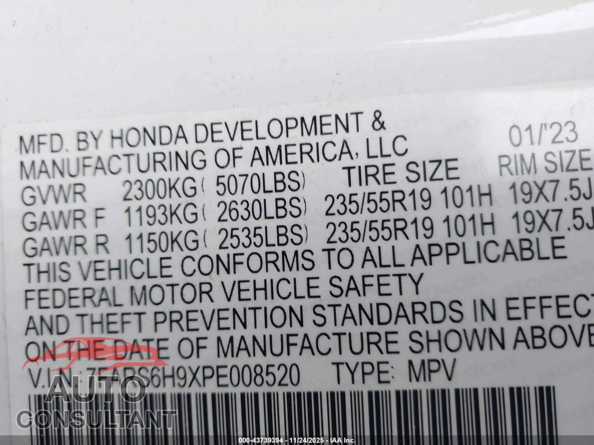 2023 HONDA CR-V HYBRID Damaged VIN 7FARS6H9XPE008520 – trunk area