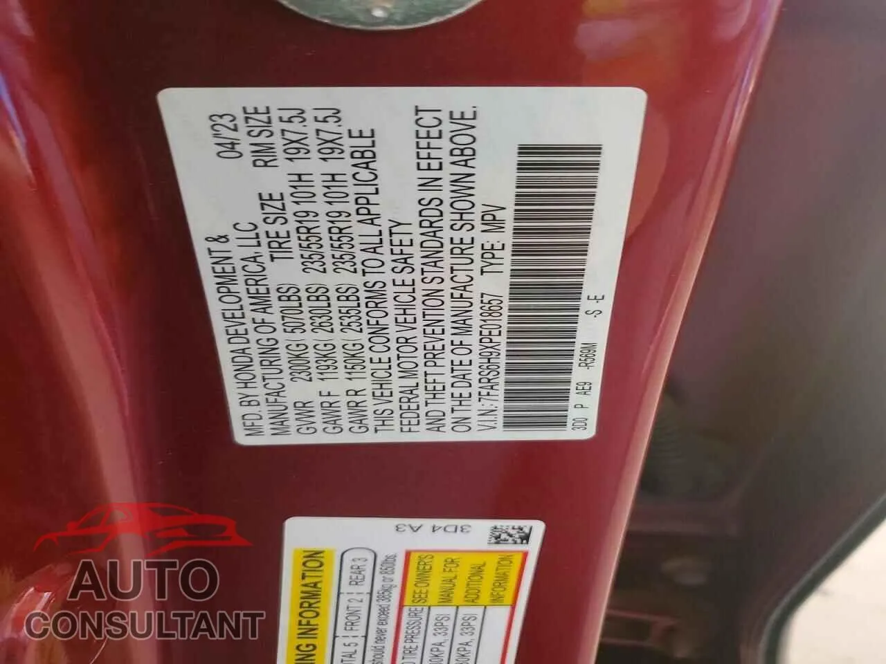 2023 HONDA CRV Damaged VIN 7FARS6H9XPE018657 – photo 12